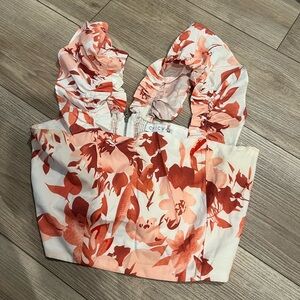 Chicwish Red and White Floral Crop Top